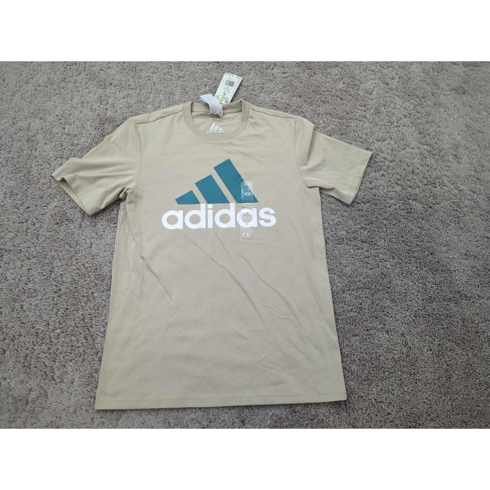 Adidas T Shirt Mens Small Beige Short Sleeve Logo Multi Sport Athletic NWT
